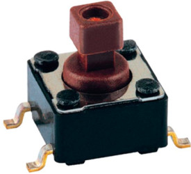 Short-stroke pushbutton, 1 Form A (N/O), 50 mA/12 VDC, unlit , actuator (brown), 1.6 N, SMD, 1254.1007