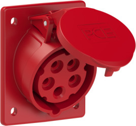 CEE surface-mounted socket, 5 pole, 16 A/400 V, red, 6 h, IP44/IP54, 415-6TT