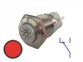 Przycisk chwilowy 16mm wyst czerwona ŻARÓWKA 2A