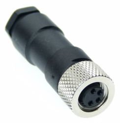 RKMC 4, M8, 4 styki, złącze żeńskie (gniazdo) proste, dławik dla kabli 3.5-5mm, przyłącze lutowane, Lumberg, 2058, RKMC4, ZM8F4