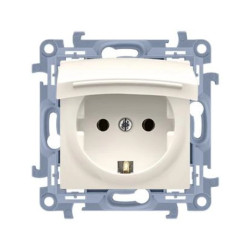 Simon 10 Gniazdo wtyczkowe Schuko IP44 z uszczelką - klapka transparetna (moduł) 16A, 250V, szybkozłacza kremowy CGSZ1BC.01/41