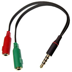 Przejście wt.JACK 4-pol 3,5/ 2gn JACK 15cm adapter słuchaw.+mikrof.czarny