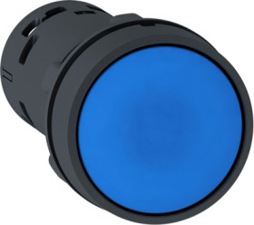 Pushbutton, unlit, groping, 1 Form A (N/O) + 1 Form B (N/C), waistband round, blue, front ring black, mounting Ø 22 mm, XB7NA65