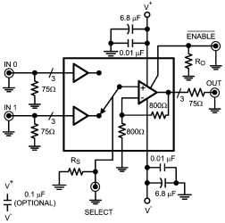 350MHz high-speed op amp with triple 2:1 high-speed multiplexer