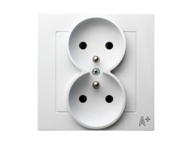 AS ANTYBAKTERYJNY Gniazdo podwójne z uziemieniem kompletne z ramką produkt zawiera szkło fosforanowo-srebrowe GP-2GAZ/00 OSPEL