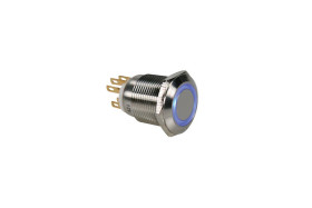 Velleman Stainless Steel SPDT Push Button with Blue Ring