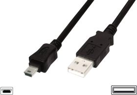 Kabel połączeniowy Digitus USB 2.0, typ A - mini B (5pin), wtyczka / wtyczka, dł. 3 m, USB 2.0, czarny