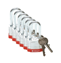 Kłódka LOTO stalowa, laminowana, szekla 38 mm, czerwona (6 szt.), 814097