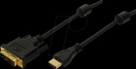 CH0015 HDMI cable, A/M to DVI/M, 1080p, 2x ferrite, bidirect, black, 5