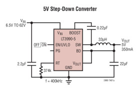 62V, 350mA Step-Down Regulator with 2.5μA Quiescent Current and Integrated Diodes