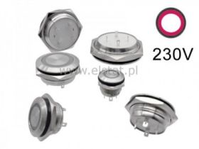 Przycisk chwil.19mm płaski sreb LED czerw. niski