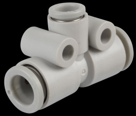 T-connector, 2x Ø 8 mm &lt;&gt; 1x Ø 6 mm