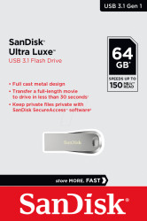 SDCZ74-064G-G46 USB Flash Drive, USB 3.1, 64 GB, Cruzer Luxe