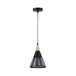 Lampa sufitowa HIRA, oprawa 1x E27, żyrandol w stylu LOFT, kolor czarny + drewno