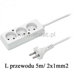 Przedłużacz 3GN 5m, biały 2x1mm