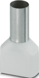 Insulated twin wire end ferrule, 16 mm², 30 mm/16 mm long, DIN 46228-4, white, 1213207