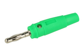 Wtyk bananowy; 4mm; 25.411.4; zielony; 56,5mm; wtykany (gniazdo bananowe 4mm); przykręcany; 24A; 60V; mosiądz niklowany; PE; Ama