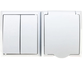 FALA Łącznik hermetyczny świecznikowy + gniazdo z/u z klapką biały ZH-Ł2G/00/w