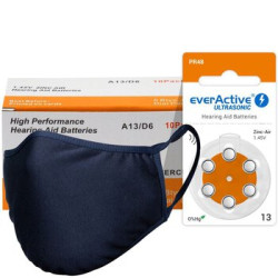 120 x baterie do aparatów słuchowych everActive ULTRASONIC 13 + maska antybakteryjna wielokrotnego użytku Stanteks