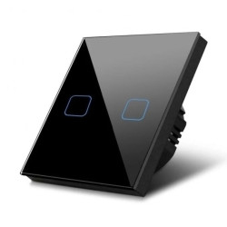 Dotykowy włącznik światła, podwójny, szklany, czarny z kwadratowym przyciskiem MCE703B