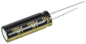 Kondensator 1500μF 35V dc Radialny, Otwór przelotowy Panasonic roztaw: 5mm 12.5 (Dia.) x 35mm