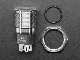 Adafruit Rugged Metal Silver Finish Pushbutton - 16mm 6V RGB Latching