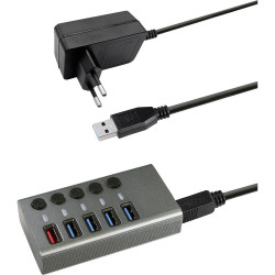 Maxtrack CH10L USB 3.0 hub 5 ports individually connectable Silver-grey