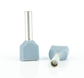 Insulated twin wire end ferrule, 0.75 mm², 21 mm/14 mm long, DIN 46228-4, gray, BYB-4-18H0088