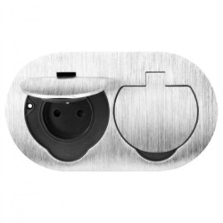 Hermetyczne gniazdo elektryczne podwójne, owalne, IP55, srebrne,OR-GM-9046/G