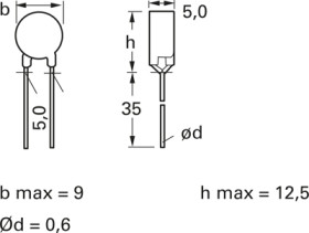 PTC thermistor, 55 Ω, 120 °C, ±25 %, radial, B59874C0120A070