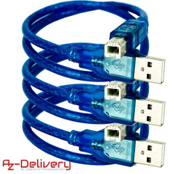 Blue USB-B to USB-A cable compatible with UNO R3 and Mega 2560 and any Arduino development boards and microcontrollers