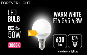 Żarówka LED E14 G45 4.8W 630lm 3000K klasa E Forever Light
