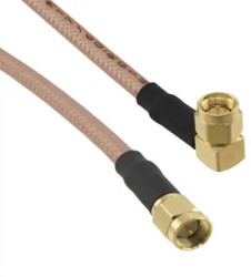 Coaxial cable, SMA plug (angled) to SMA plug (straight), 50 Ω, RG-142, grommet black, 457 mm, 135103-07-18.00