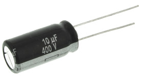 Kondensator 10μF 400V dc Radialny, Otwór przelotowy Panasonic roztaw: 5mm 10 (Dia.) x 20mm