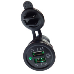 Ładowarka USB 12-24V 4.2A GREEN +wyłącznik TOUCH montażowa