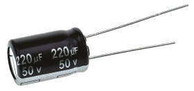 Kondensator 220μF 50V dc Radialny, Otwór przelotowy Panasonic roztaw: 5mm 10 (Dia.) x 16mm