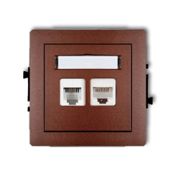 DECO Gniazda telefoniczne pojedyncze 1xRJ11 + komputerowego pojedynczego 1xRJ45, kat. 5e, 8-stykowy, beznarzędziowe brązowy meta
