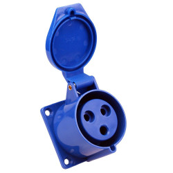 Blue 32A 230V 2P+E Industrial Panel Mount Socket IP44