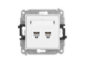 MINI Mechanizm gniazda telefonicznego podwójnego 2xRJ11, 4-stykowy, beznarzędziowe biały mat 25MGT-2 KARLIK