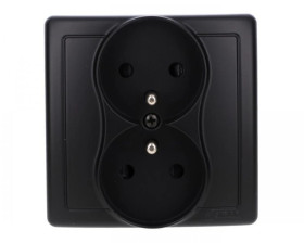 Simon Basic Gniazdo wtyczkowe z uziemieniem podwójne, monoblok, z przesł.torów prądowych zac.śrubowe czarny kompletne BMGZ2Z/49