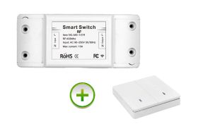 Przekaźnik 230V sterowany pilotem radiowym 433MHz + Pilot 2 kanałowy w formie przełącznika natynkowego