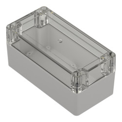 ZP160.80.75SJp-IP67 TM ABS-PC – Obudowa hermetyczna ABS-PC, jasnoszara, przezroczysta góra, tulejki mosiężne, Kradex