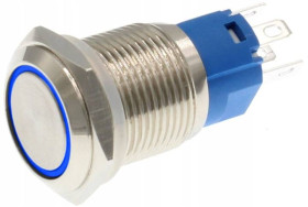 PRZYCISK WANDALOODPORNY MONOSTABILNY 220V 19MM NIEBIESKI LED