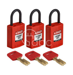 Kłódka LOTO SafeKey kompaktowa, nylonowa, szekla 25 mm, czerwona (3 szt.),...