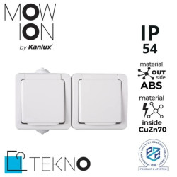TEKNO Gniazdo hermetyczne podwójne 2x2P+0 z przesłoną styków 16A 250V biały IP54 33497