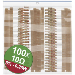 Quadrios 22P062 Carbon film resistor set 10 Ω Axial lead 0.25 W 5