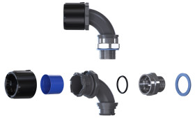 Łącznik do kanałów kablowych Flexicon gwint M20 16mm Kolanko 90° Nylon 66 IP66, IP67, IP68, IP69 Czarny, szary