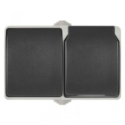 Gniazdo natynkowe + wył.schodowy IP44 szaro-czarne EMOS A1397.4