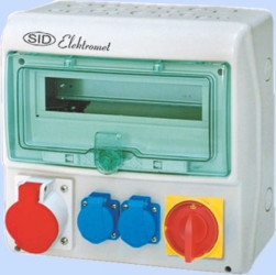 Rozdzielnica RSS-03 z rozłącznikiem 0-1 63A okienko 12 mod okablowana 1x32A 3P+N+Z 400V, 2x16A 2P+Z 250V IP44 942036