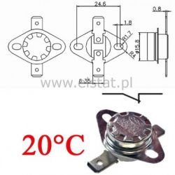 Termostat bimetaliczny 250VAC 10A 20°C poziomy NC